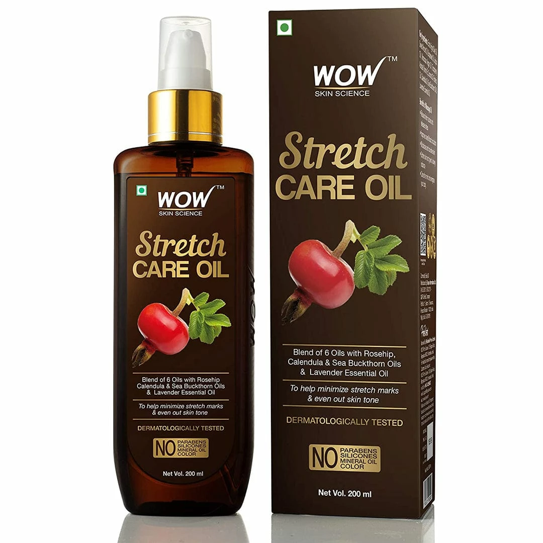 WOW Skin Science Stretch Care Oil To Minimize Stretch Marks & Even Out Skin Tone - Blend Of 6 Oils With Rosehip Calendula & Sea Buckthorn Oils - No Parabens, Silicones, Mineral Oil & Color - 200 Ml