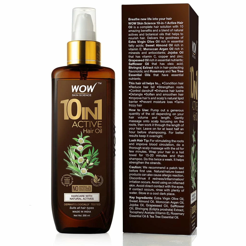 WOW Skin Science 10 In 1 Active Hair Oil - No Mineral Oil, Silicones & Synthetic Fragrance