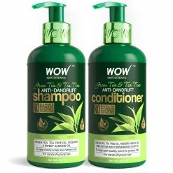 WOW Skin Science Green Tea & Tea Tree Anti Dandruff Shampoo + Conditioner - Net Vol. 600 Ml Combos