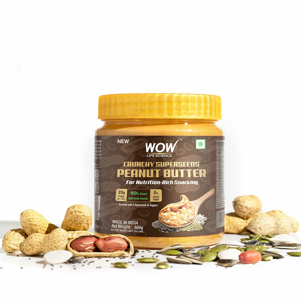 WOW Skin Science Creamy Unsweetened Peanut Butter - 500 Gm Nutrition
