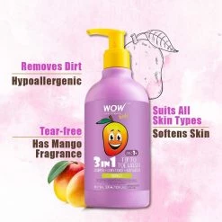 WOW Skin Science Mother & Child 3-in-1 Tip To Toe Wash - Mango Kids Shampoo + Conditioner + Body Wash - No Sulphates & Parabens - 300 Ml