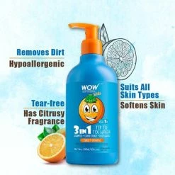 WOW Skin Science 3-in-1 Tip To Toe Wash - Sweet Orange Kids Shampoo + Conditioner + Body Wash - No Sulphates & Parabens - 300 Ml