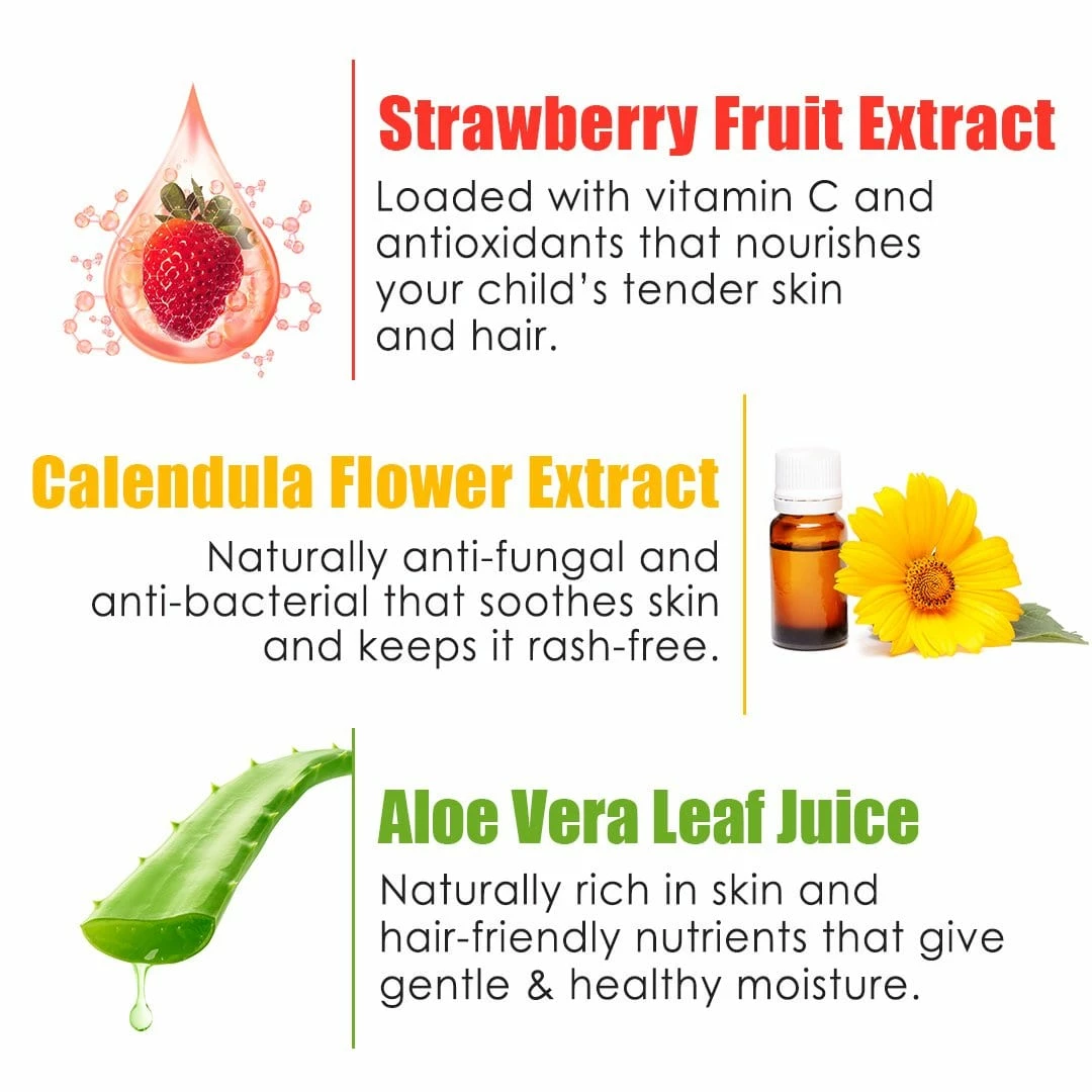 WOW Skin Science 3-in-1 Tip To Toe Wash - Strawberry Kids Shampoo + Conditioner + Body Wash - No Sulphates & Parabens - 300 Ml