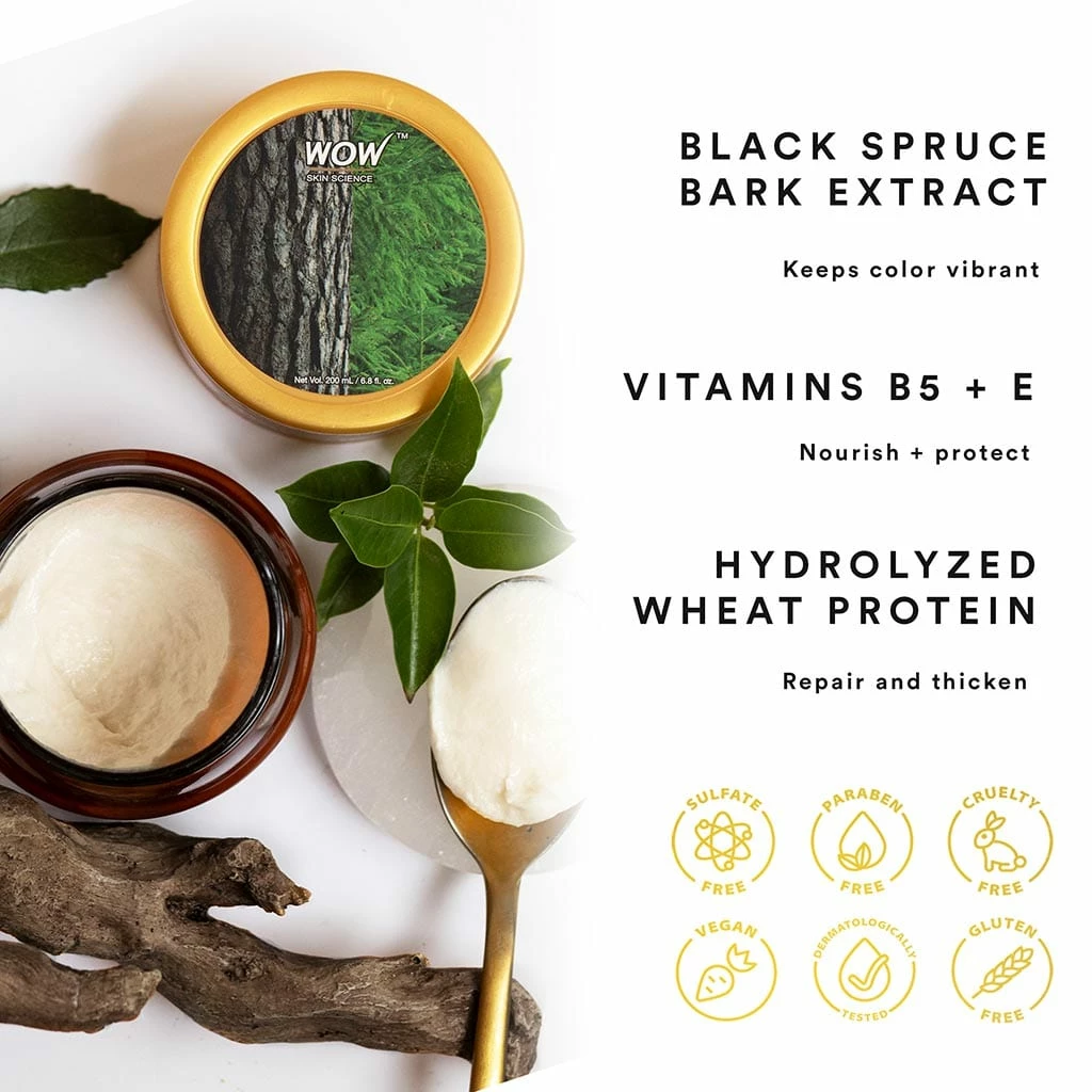 WOW Skin Science Black Spruce Bark Extract, Vitamin B5 & E Hair Mask For Colored & Treated Hair - 200 Ml