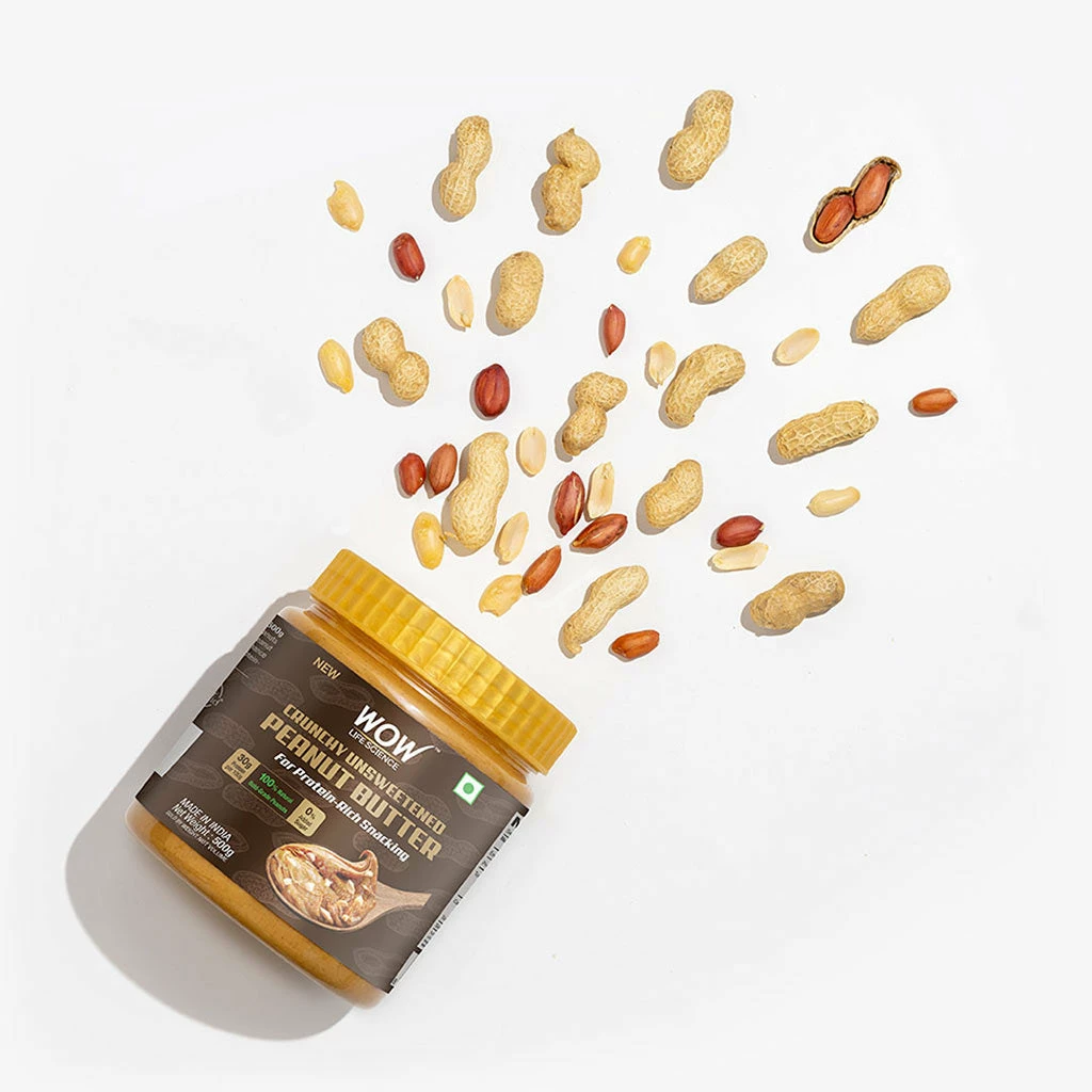 WOW Skin Science Crunchy Unsweetened Peanut Butter - 500 GM