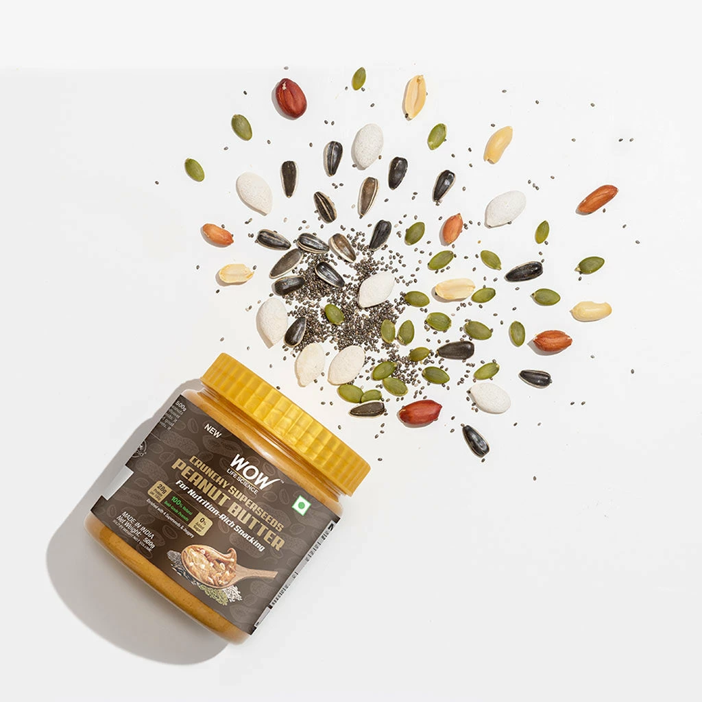 WOW Skin Science Crunchy Unsweetened Peanut Butter - 500 GM