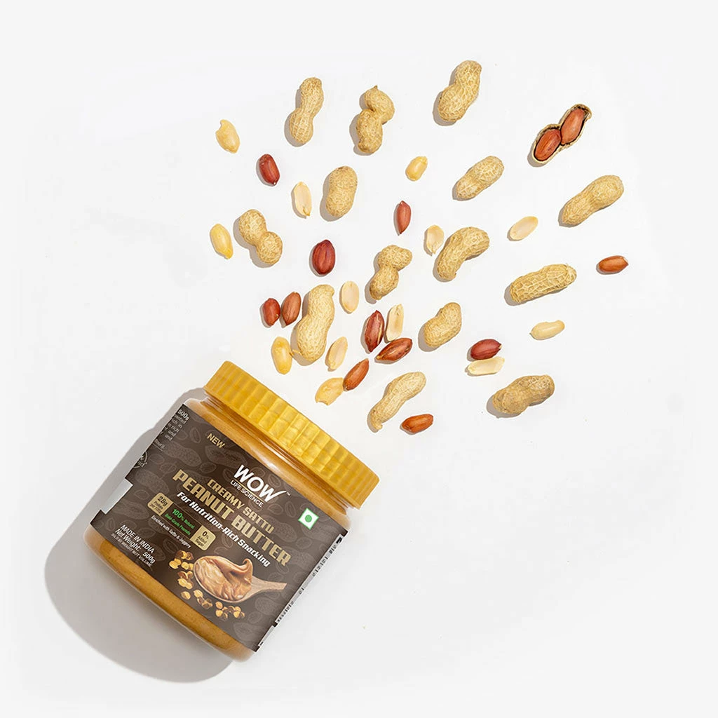 WOW Skin Science Crunchy Unsweetened Peanut Butter - 500 GM