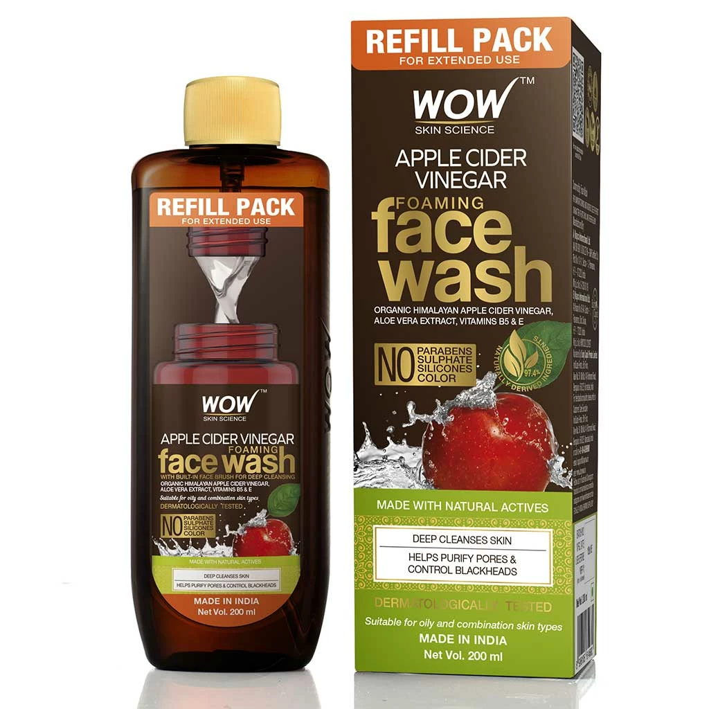 WOW Skin Science Apple Cider Vinegar Foaming Face Wash Refill Pack - 200mL