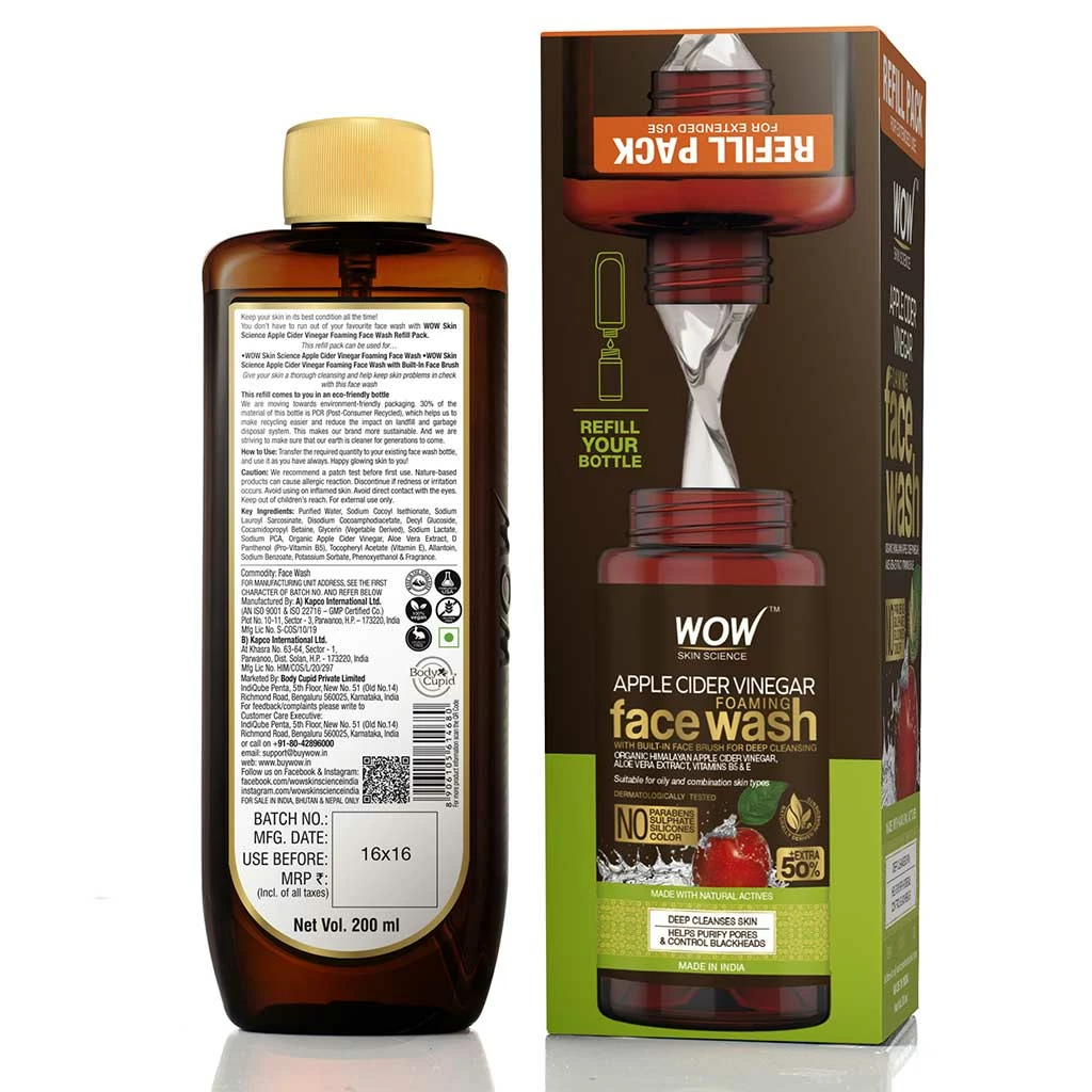 WOW Skin Science Apple Cider Vinegar Foaming Face Wash Refill Pack - 200mL