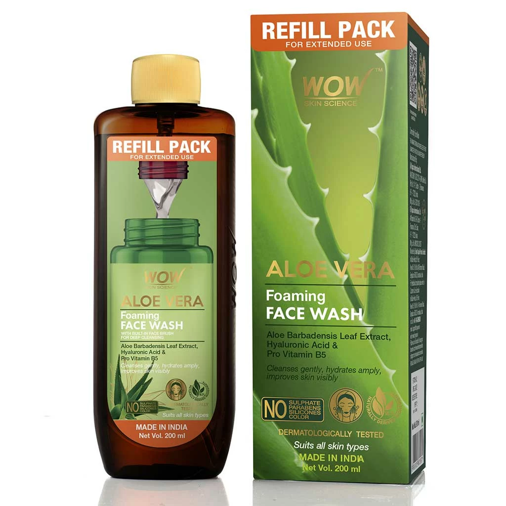WOW Skin Science Aloe Vera Foaming Face Wash Refill Pack - 200 Ml
