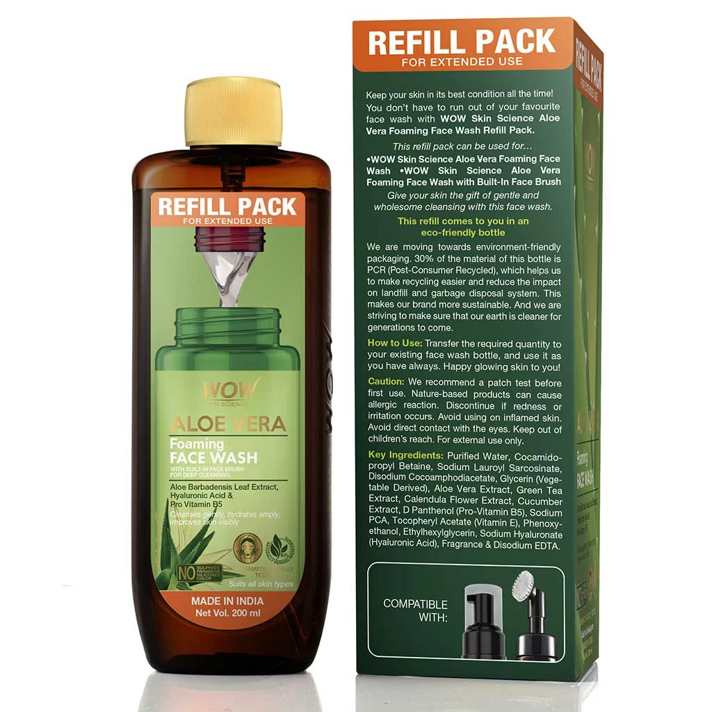 WOW Skin Science Aloe Vera Foaming Face Wash Refill Pack - 200 Ml