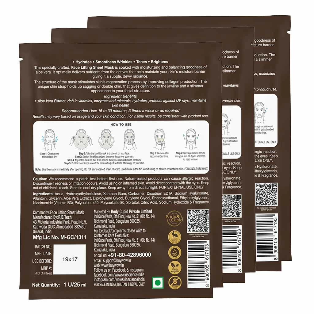 WOW Skin Science Aloe Vera Infused 2 In 1 Face Lifting Sheet Mask - For Skin Toning And Skin Brightening