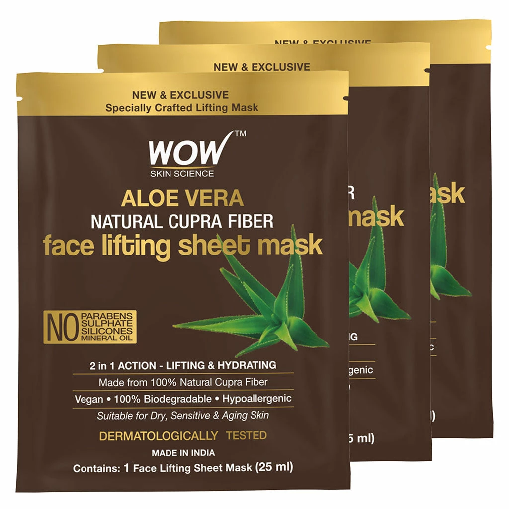 WOW Skin Science Aloe Vera Infused 2 In 1 Face Lifting Sheet Mask - For Skin Toning And Skin Brightening