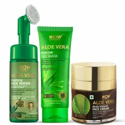 WOW Skin Science Ingredients Aloe Vera Foaming Face Wash With Built-In Face Brush + Aloe Vera Peel Off Gel Mask + Aloe Vera Multi-Vitamin Face Cream