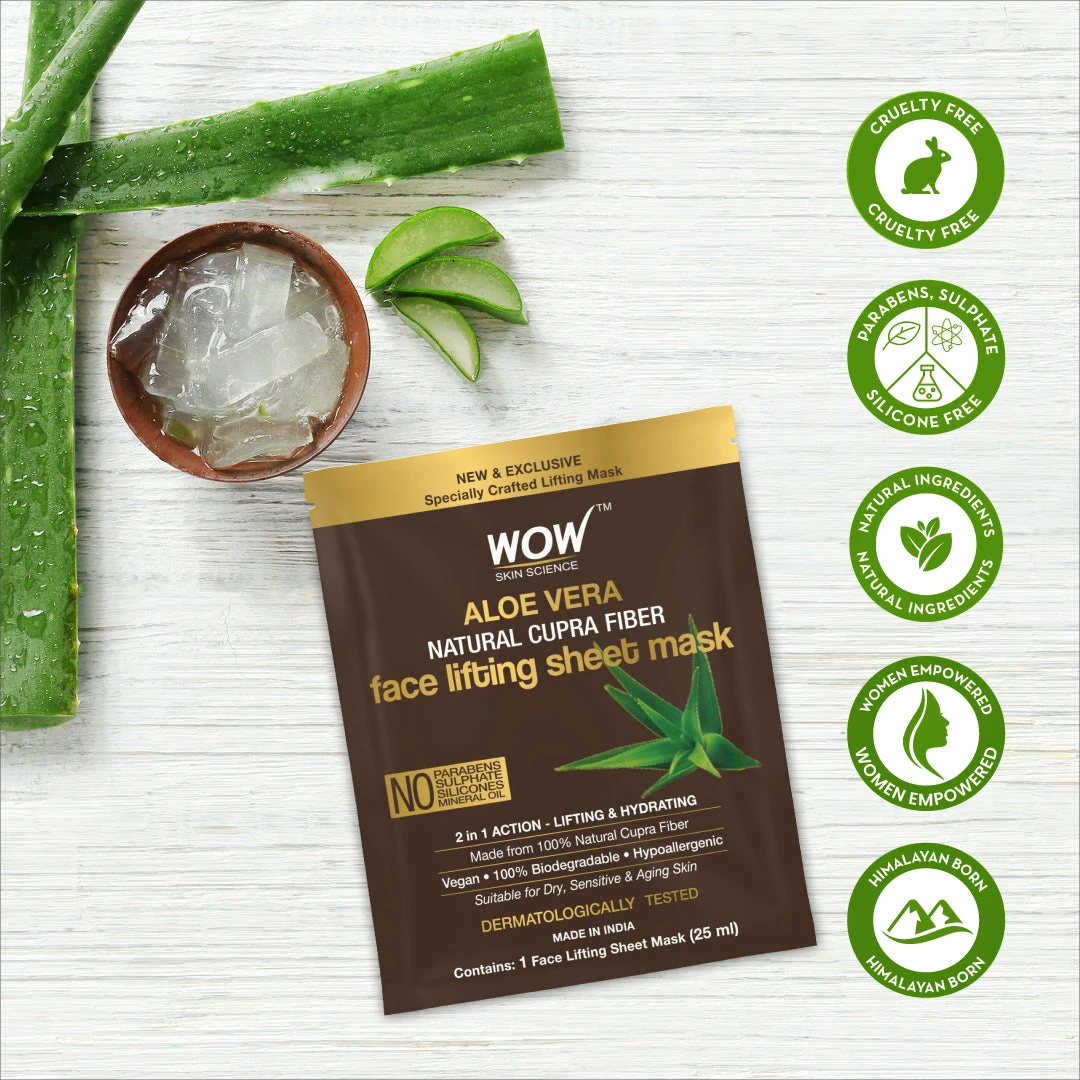 WOW Skin Science Aloe Vera Infused 2 In 1 Face Lifting Sheet Mask - For Skin Toning And Skin Brightening