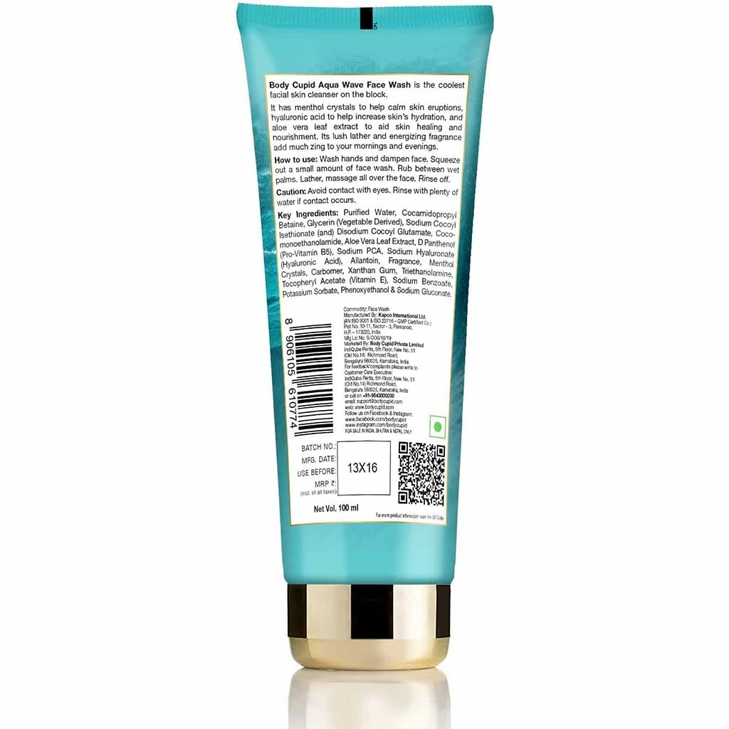 Skin Aqua Wave Face Wash - With Aloe Vera Leaf Extract , Hyaluronic Acid And Menthol Crystals - Cooling & Calming By Body Cupid - 100 Ml