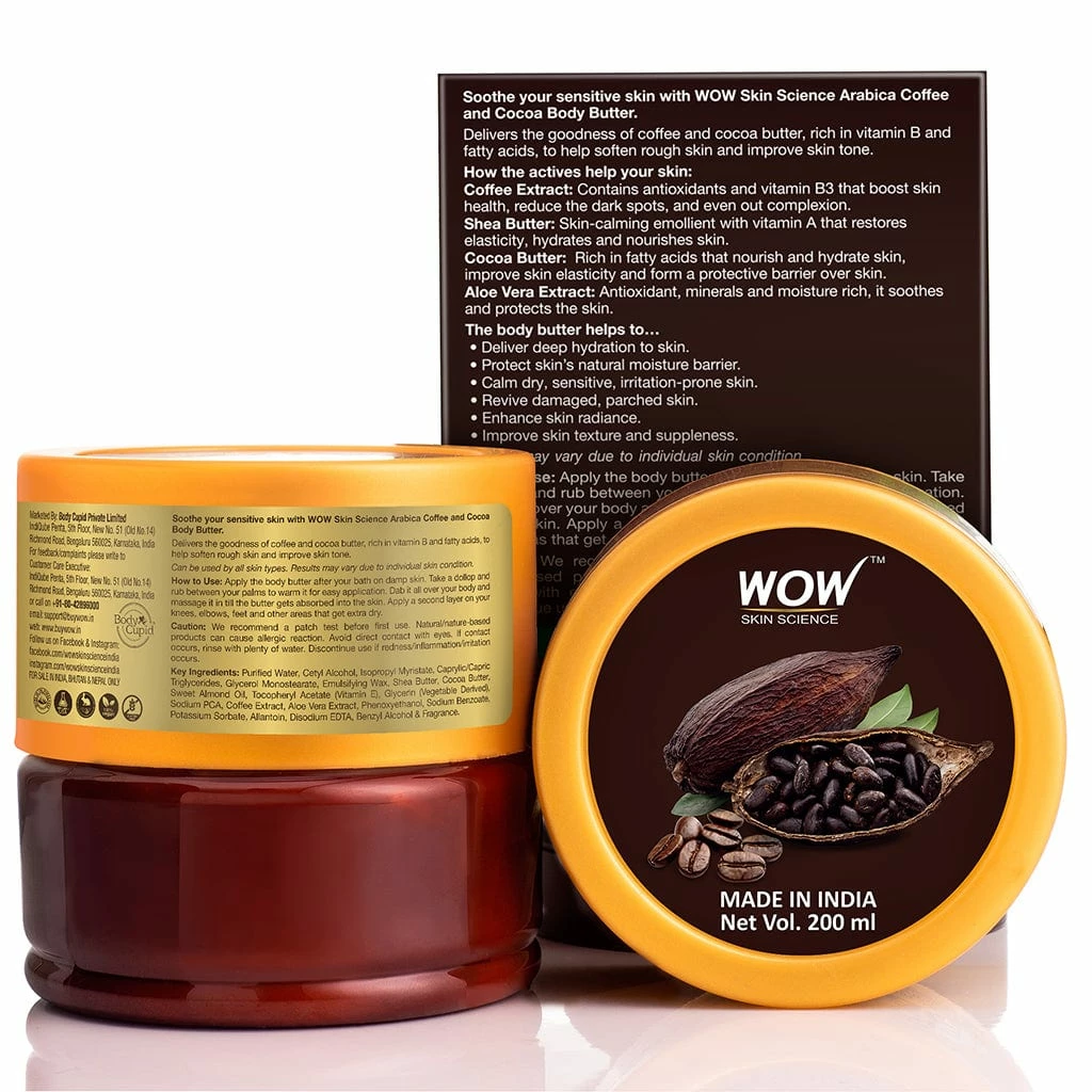 WOW Skin Science Arabica Coffee And Cocoa Body Butter - No Parabens, Silicones, Mineral Oil & Color - 200 Ml Bath & Body
