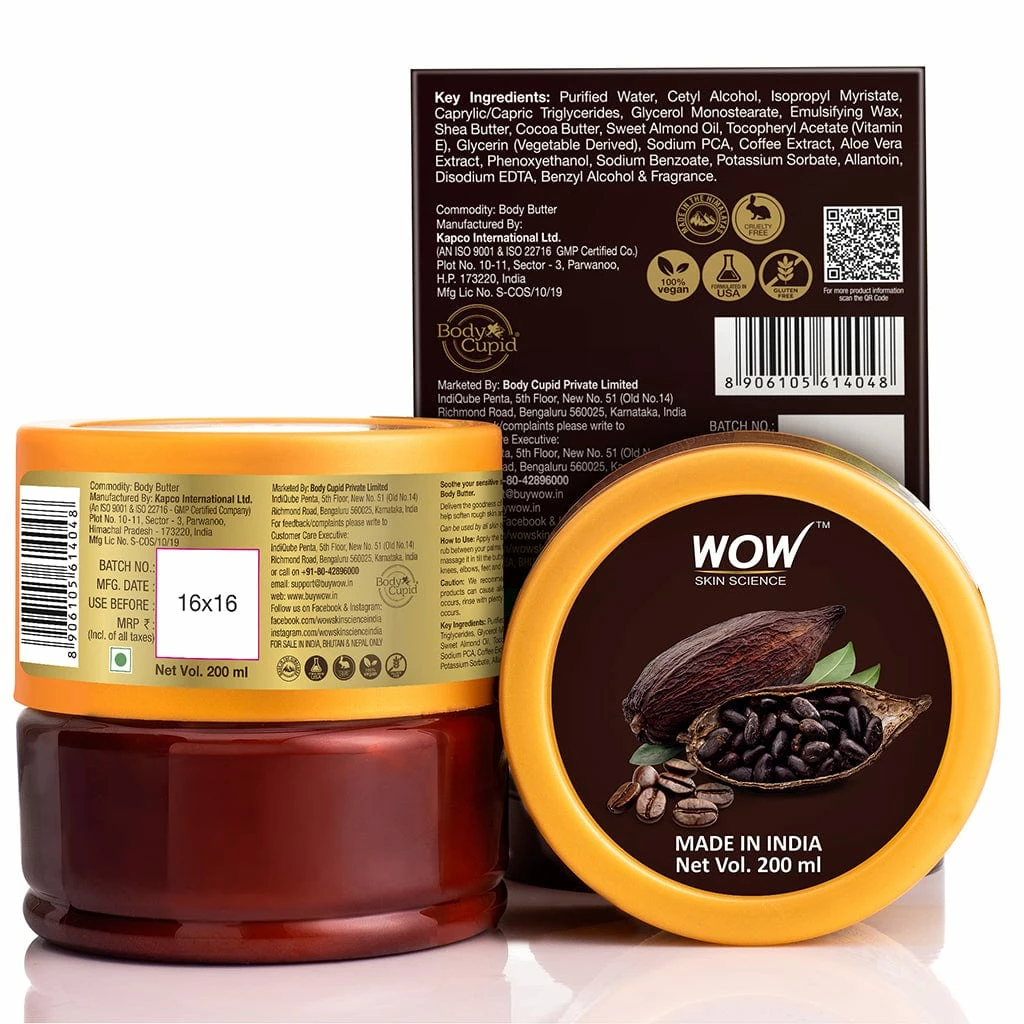 WOW Skin Science Arabica Coffee And Cocoa Body Butter - No Parabens, Silicones, Mineral Oil & Color - 200 Ml Bath & Body