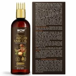Wow Skin Science Moroccan Argan Hair Oil - WITH COMB APPLICATOR - Cold Pressed - No Mineral Oil & Silicones - 100 Ml