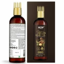 Wow Skin Science Moroccan Argan Hair Oil - WITH COMB APPLICATOR - Cold Pressed - No Mineral Oil & Silicones - 100 Ml