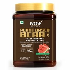 WOW Life Science Plant Based BCAA Supplement For Muscle Recovery, Growth And Muscle Strengthening - Watermelon 250g
