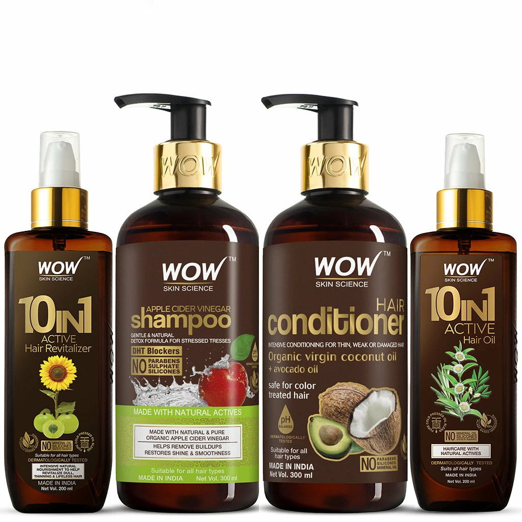 WOW Skin Science Beautiful Ultimate Hair Care Kit (10-in-1 Active Hair Oil + Apple Cider Vinegar Shampoo + Hair Conditioner + 10-in-1 Hair Revitalizer) Ingredients