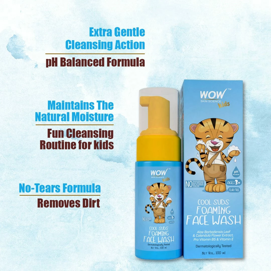 WOW Skin Science Cool Suds Foaming Face Wash With Aloe Barbadensis Leaf & Calendula Flower Extract - Tear Free - No Parabens, Sulphates, Silicones & Color - 100 Ml Mother & Child