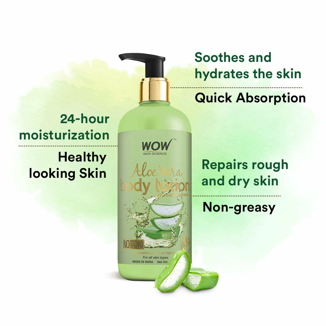 WOW Skin Science Aloe Vera Body Lotion (Ultra Light) For Dry Skin Bath & Body