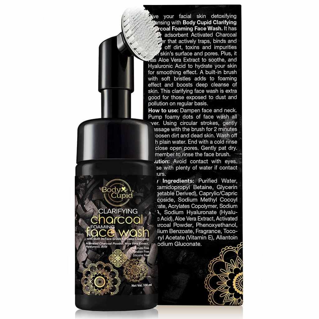 Clarifying Charcoal Foaming Face Wash (with Built-in-brush) By Body Cupid - 100 Ml Skin