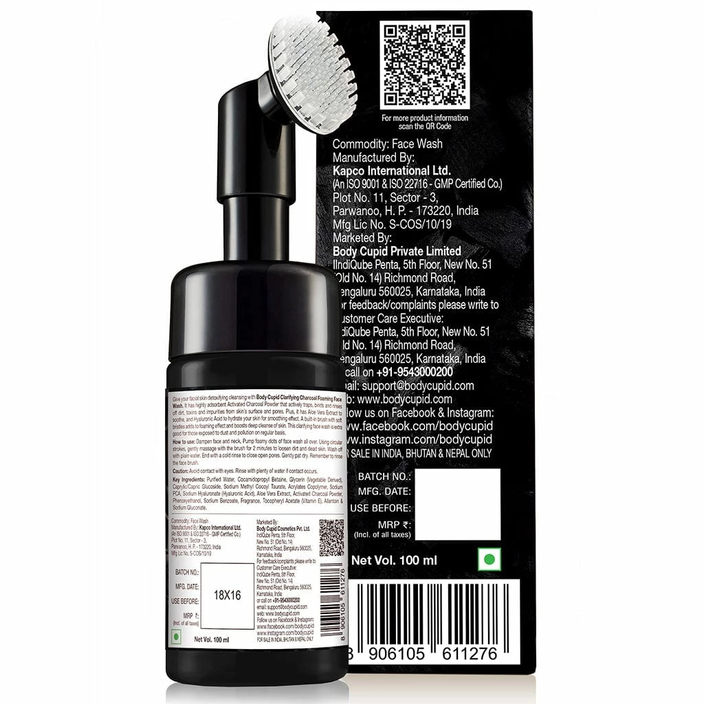Clarifying Charcoal Foaming Face Wash (with Built-in-brush) By Body Cupid - 100 Ml Skin
