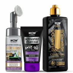 WOW Skin Science Combos Charcoal Skin Care Kit ( Face Wash + Peel Off + Body Wash ) - Net Vol. 500 Ml