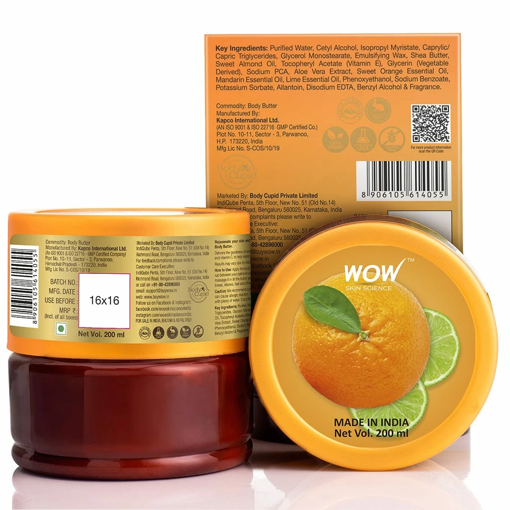 WOW Skin Science Bath & Body Citrus Butter - No Parabens, Silicones, Mineral Oil & Color - 200 Ml