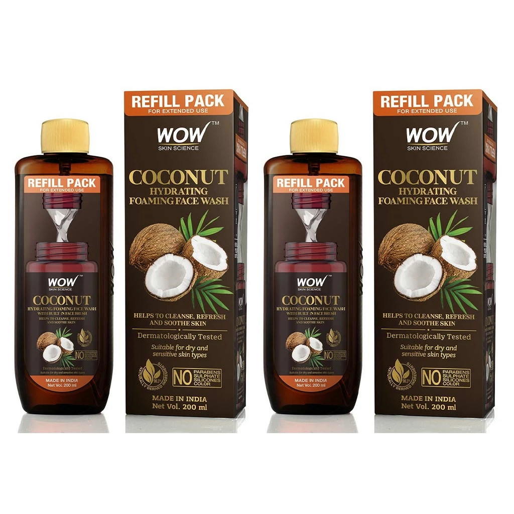 WOW Skin Science Coconut Hydrating Foaming Face Wash Refill Pack - With Coconut Water - For Cleansing, Soothing Skin - For Extended Use