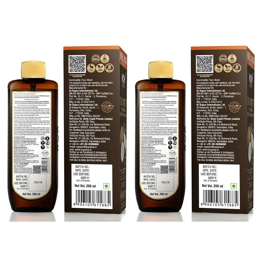 WOW Skin Science Coconut Hydrating Foaming Face Wash Refill Pack - With Coconut Water - For Cleansing, Soothing Skin - For Extended Use