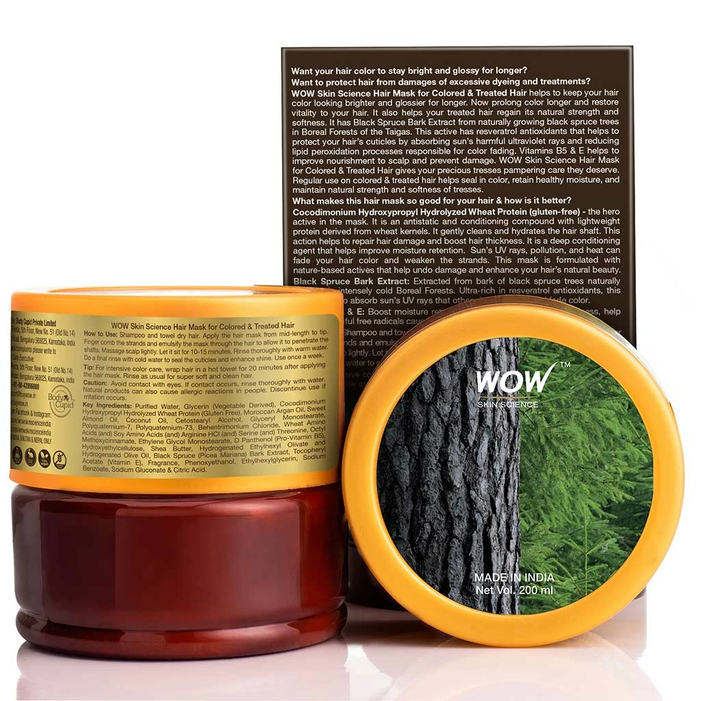 WOW Skin Science Black Spruce Bark Extract, Vitamin B5 & E Hair Mask For Colored & Treated Hair - 200 Ml