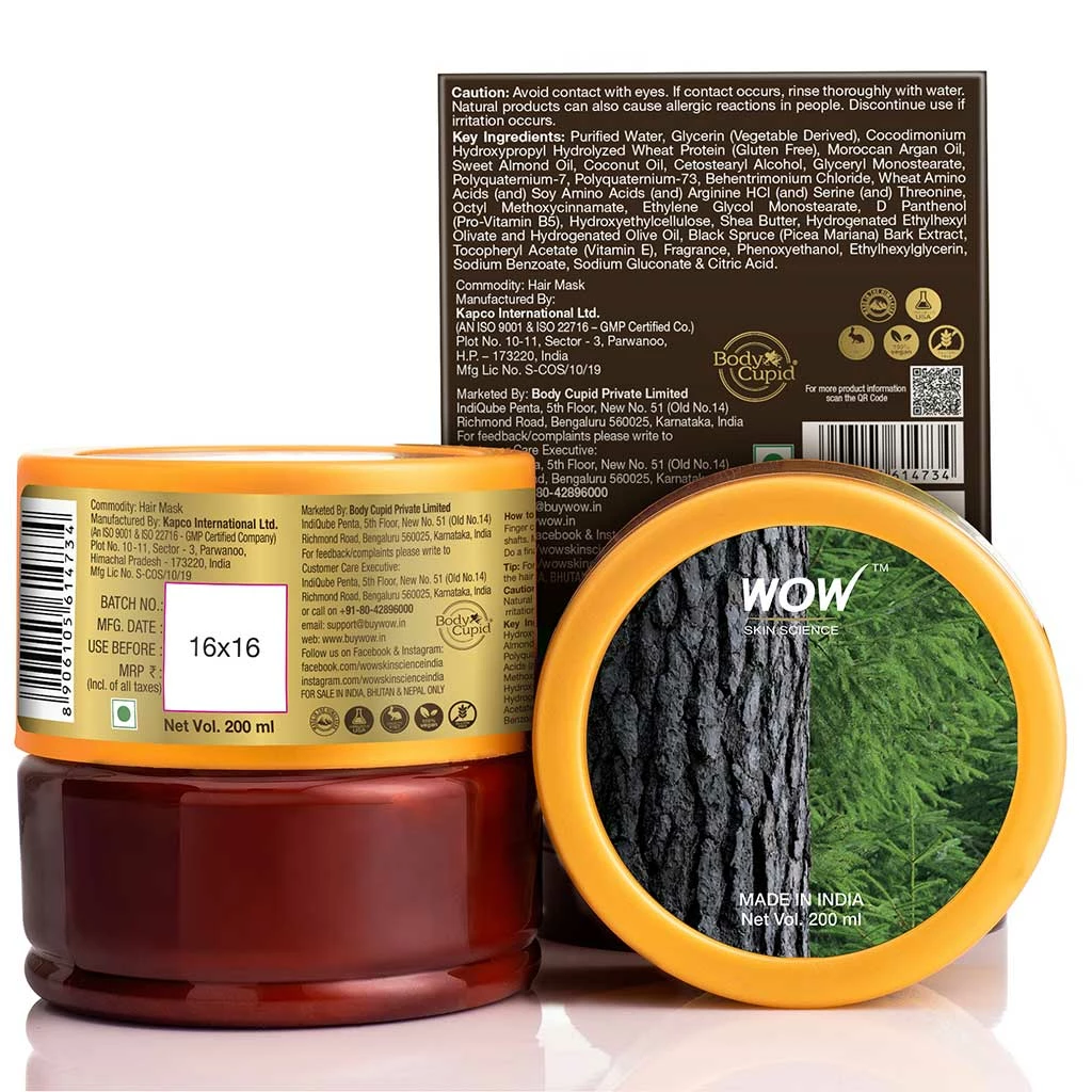 WOW Skin Science Black Spruce Bark Extract, Vitamin B5 & E Hair Mask For Colored & Treated Hair - 200 Ml