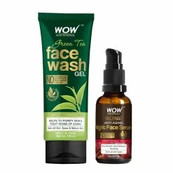 WOW Skin Science Ingredients Green Tea Face Wash Gel + Anti Aging Night Face Serum - Net Vol. 150 Ml