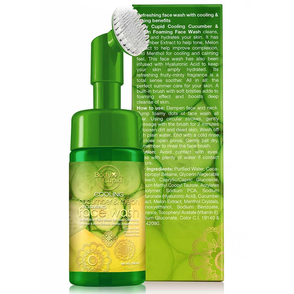 Cucumber And Melon Cooling Foaming Face Wash (with Built-in-brush) By Body Cupid - 100 Ml