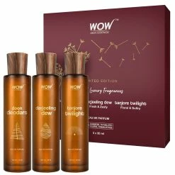 WOW Skin Science Eau De Parfum Doon Deodars, Darjeeling Dew, & Tanjore Twilight - All Day Fragrance, Long Lasting & Unisex Perfume - Pack Of 3, 30ml X 3 Gift Sets
