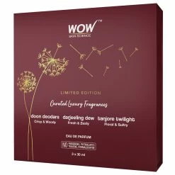 WOW Skin Science Eau De Parfum Doon Deodars, Darjeeling Dew, & Tanjore Twilight - All Day Fragrance, Long Lasting & Unisex Perfume - Pack Of 3, 30ml X 3 Gift Sets