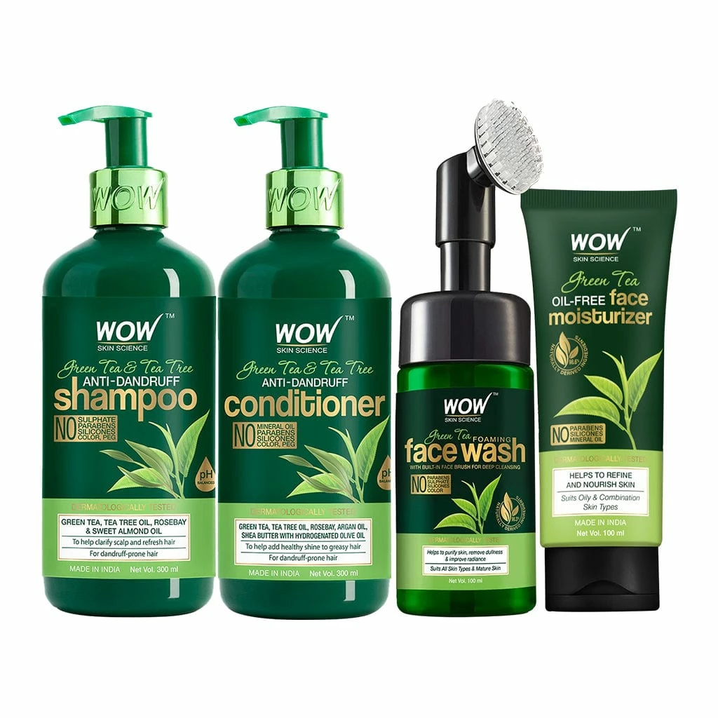 WOW Skin Science Hair Combo Kit Ultimate Green Tea & Tea Tree Anti Dandruff Tree 4 Kit - Net Vol - 800 Ml