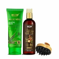 WOW Skin Science Aloe Vera Sleeping Pack + Moroccan Argan Hair Oil - WITH COMB APPLICATOR + Stimulating Scalp Massager Brush Ingredients