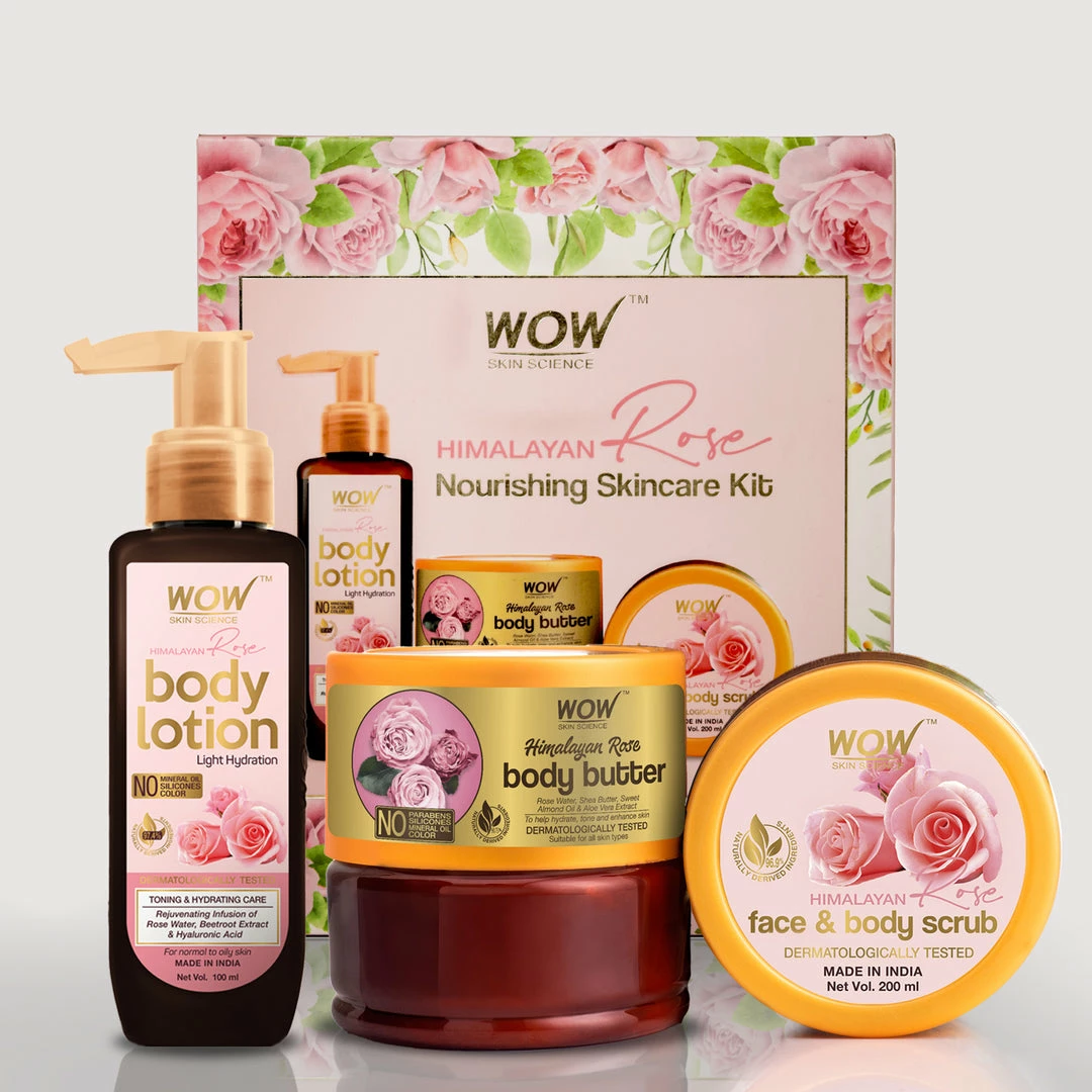 WOW Skin Science Gift Sets Himalayan Rose Gift Box - Nourishing Skincare Kit For Light Hydration & Exfoliation Normal To Oily Skin
