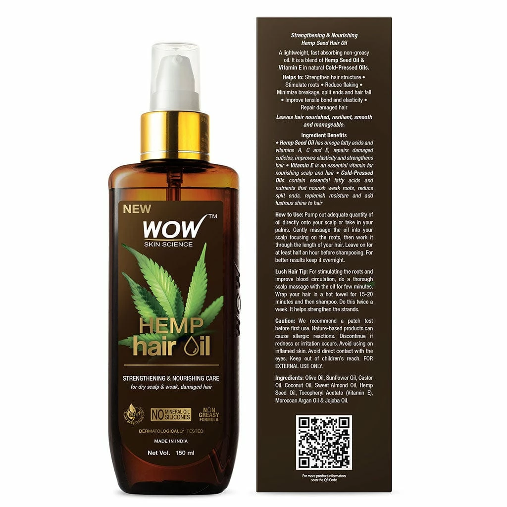 WOW Skin Science Hemp Hair Oil For Dry, Damaged And Chemically Treated Hair - 150ml