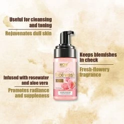 Wow Skin Science Himalayan Rose Foaming Face Wash - Contains Rose Water & Aloe Vera Extract - For Cleansing & Toning - No Parabens, Sulphate, Silicones & Synthetic Color - 100 Ml
