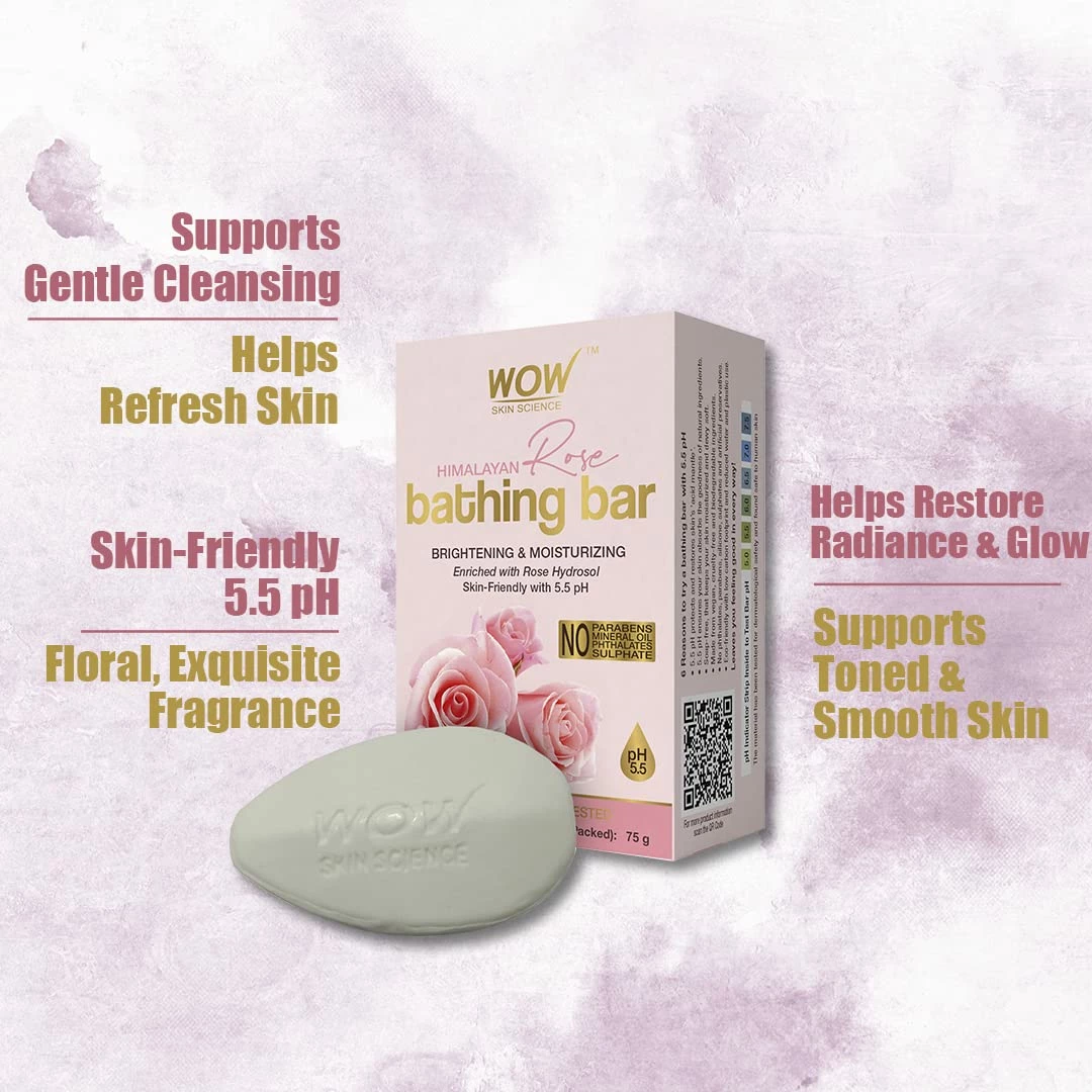 WOW Skin Science Himalayan Rose Bathing Bar - With Rose Hydrosol - Pack Of 3