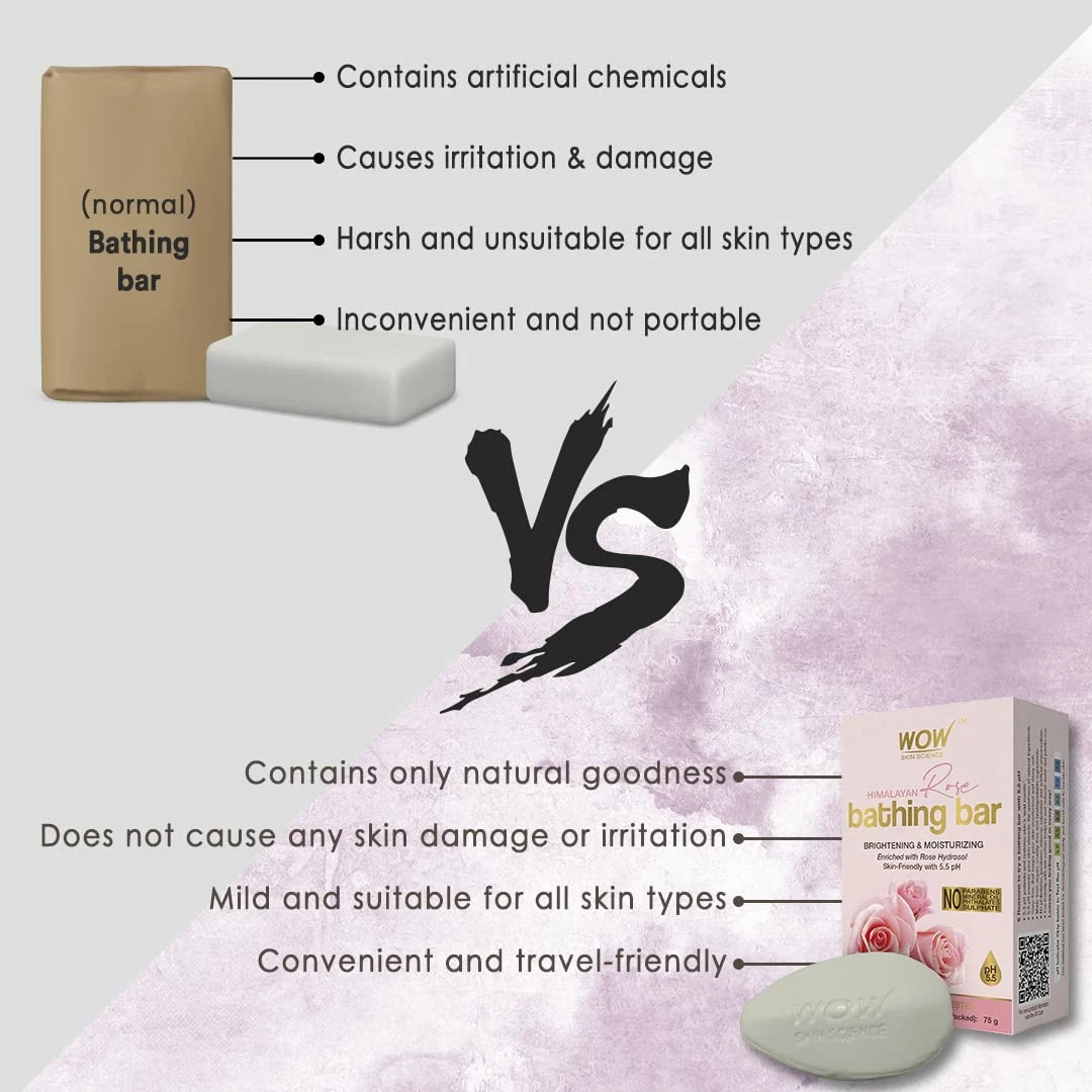 WOW Skin Science Himalayan Rose Bathing Bar - With Rose Hydrosol - Pack Of 3