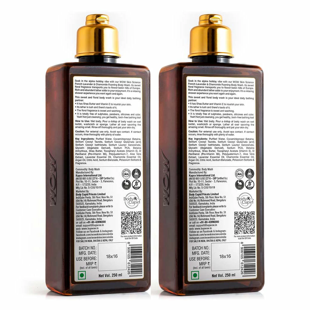 WOW Skin Science Bath & Body French Lavender & Chamomile Foaming Body Wash
