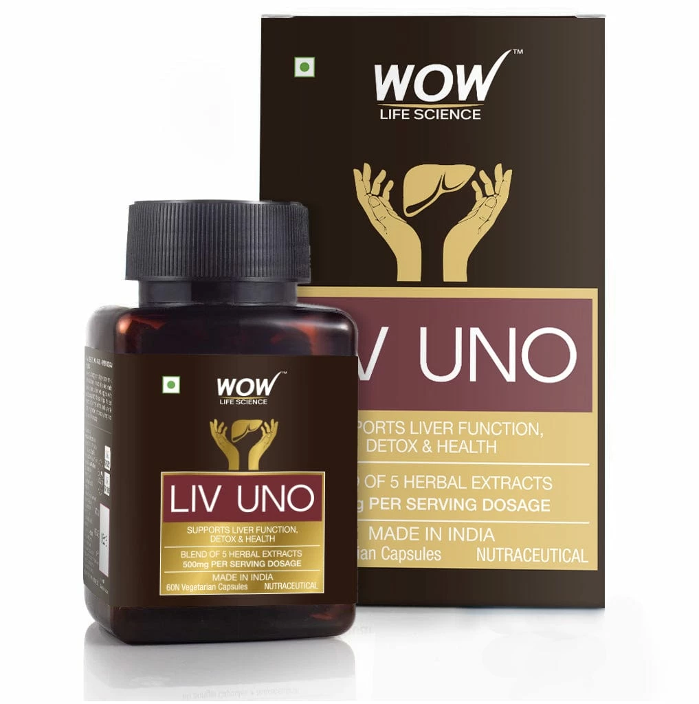 WOW Life Science Nutrition Liv Uno (Blend Of 5 Herbal Extracts) 500 Mg - 60 Vegetarian Capsules