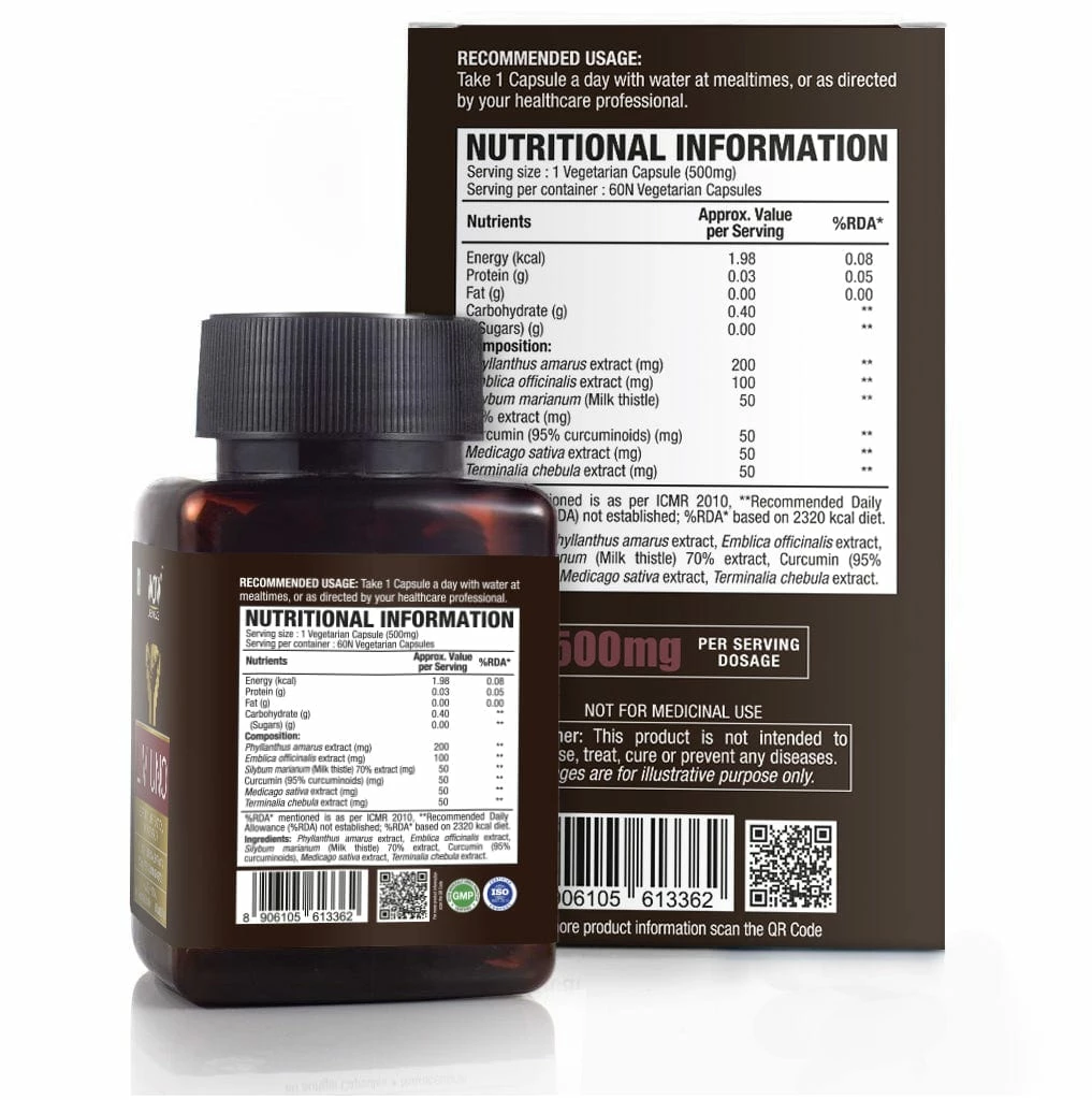 WOW Life Science Nutrition Liv Uno (Blend Of 5 Herbal Extracts) 500 Mg - 60 Vegetarian Capsules